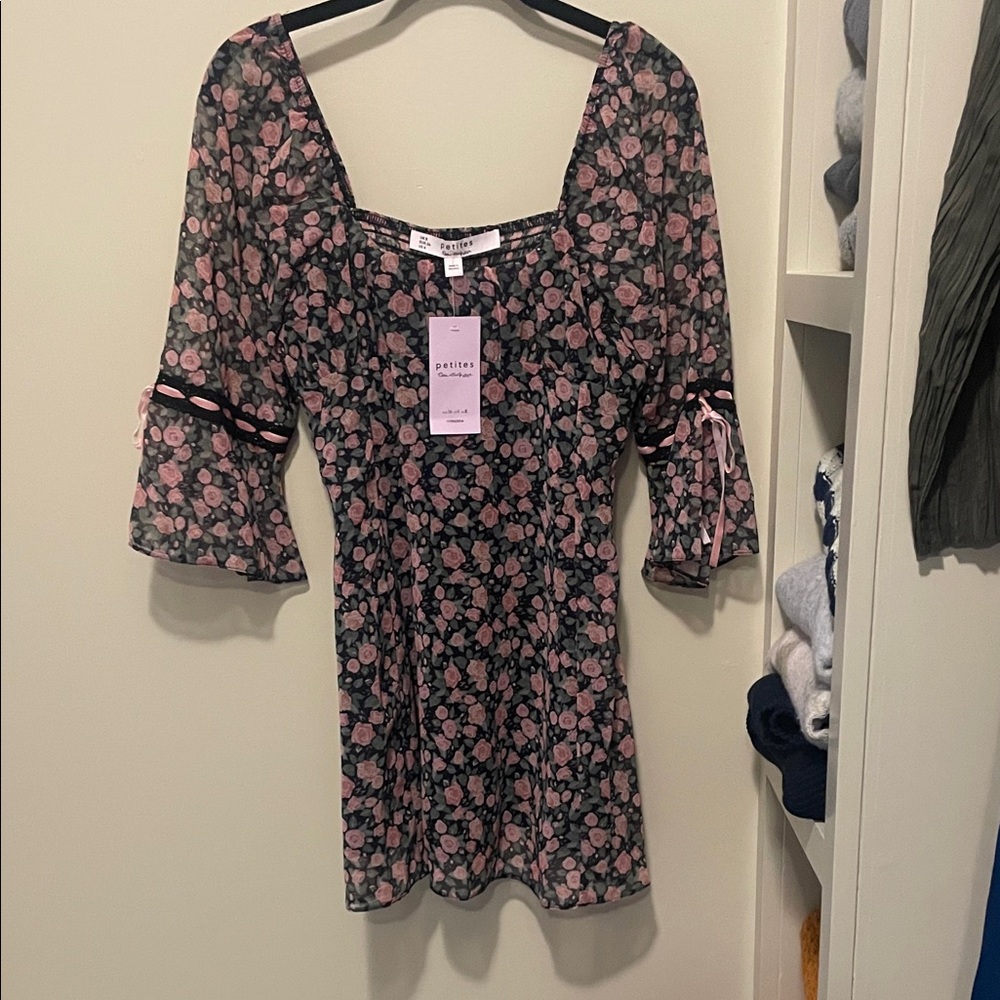 Black and Pink Floral Women's Mini Dress - NWT